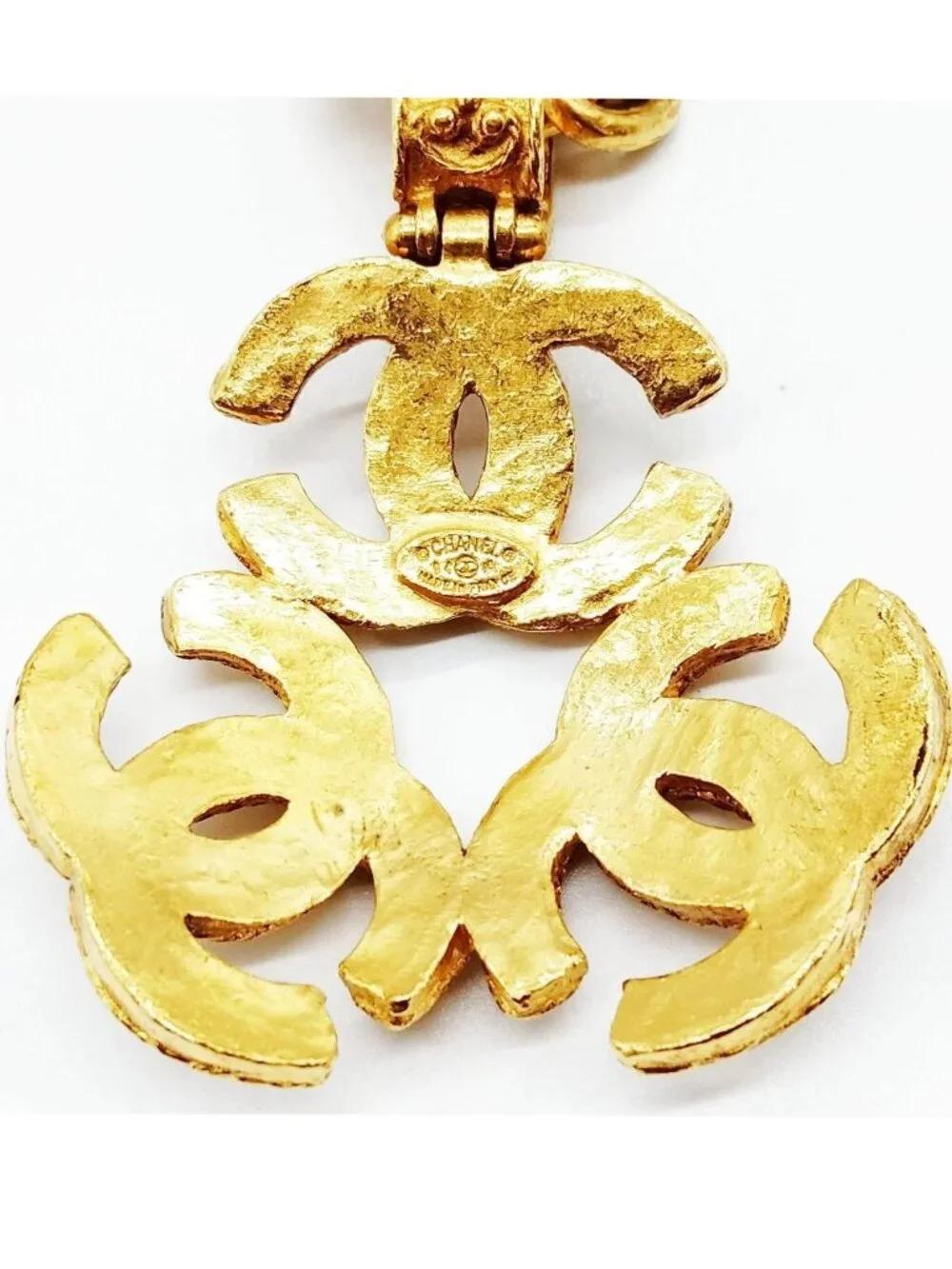 Authentic Chanel CC Triple Logo Pendant Necklace Gold Tone Chain Vintage Luxury